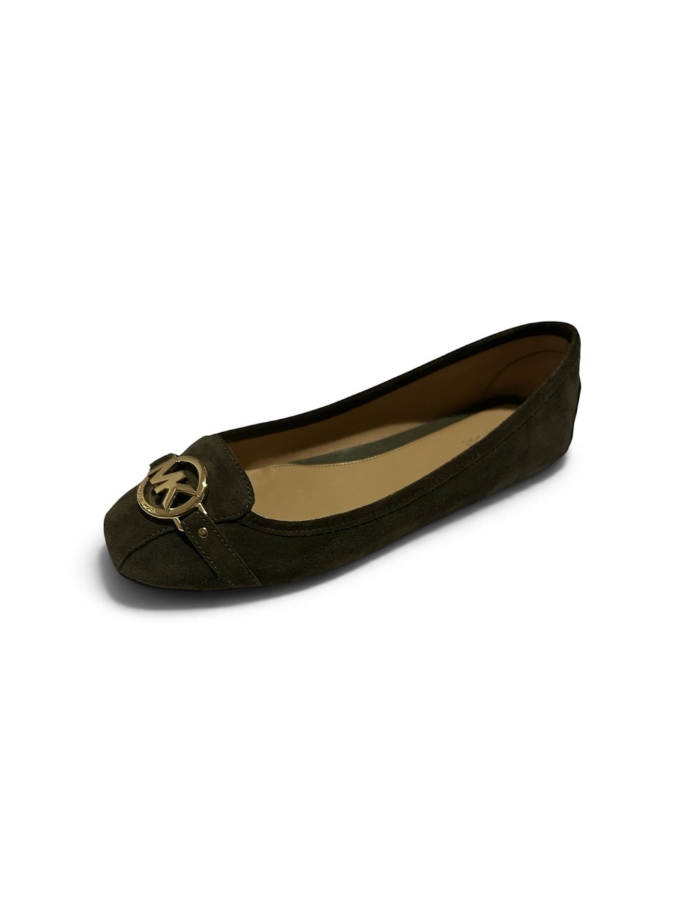 Michael Kors Olive Green Suede MK Logo Ballet Flat